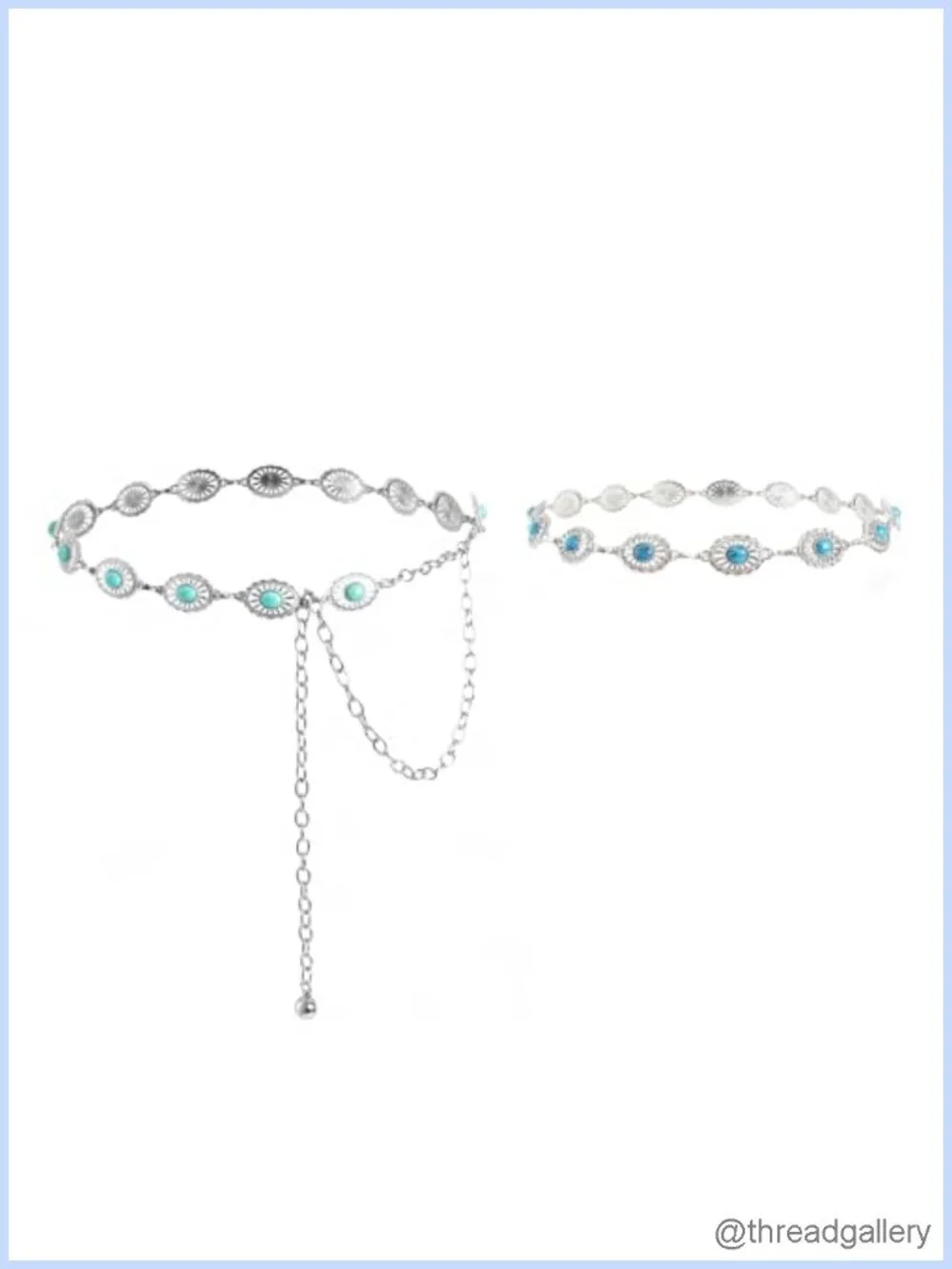 Turquoise Concho Chain Belt & Cowboy Hat Band Set Western Cowgirl Accessories